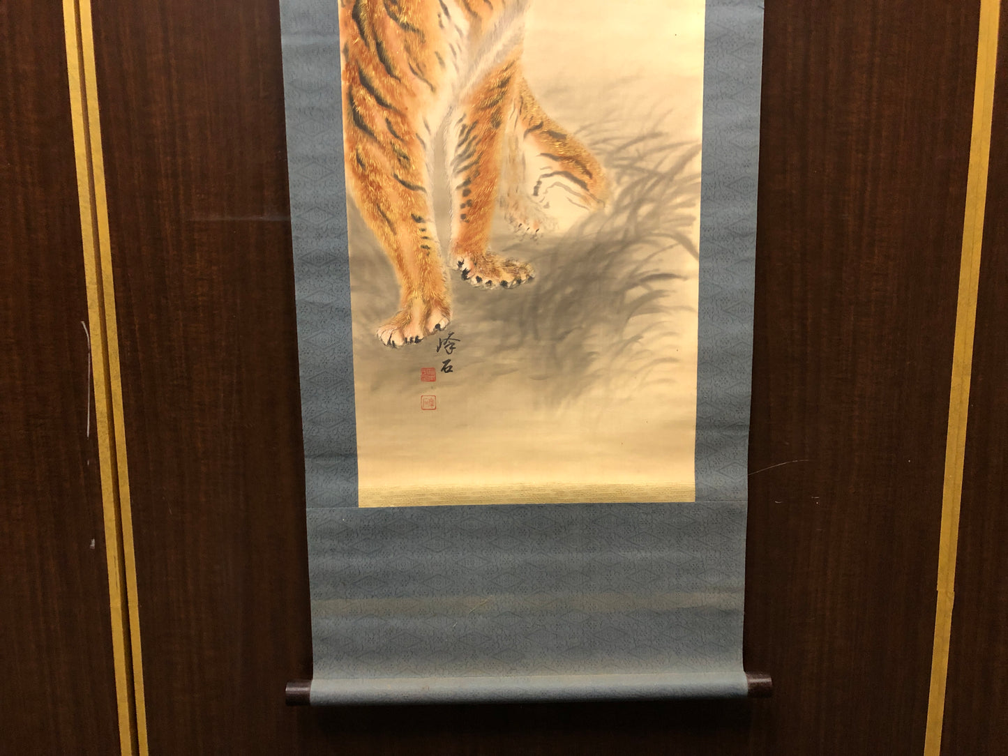 Y7516 KAKEJIKU Moon Tiger signed Japan antique hanging scroll art wall decor