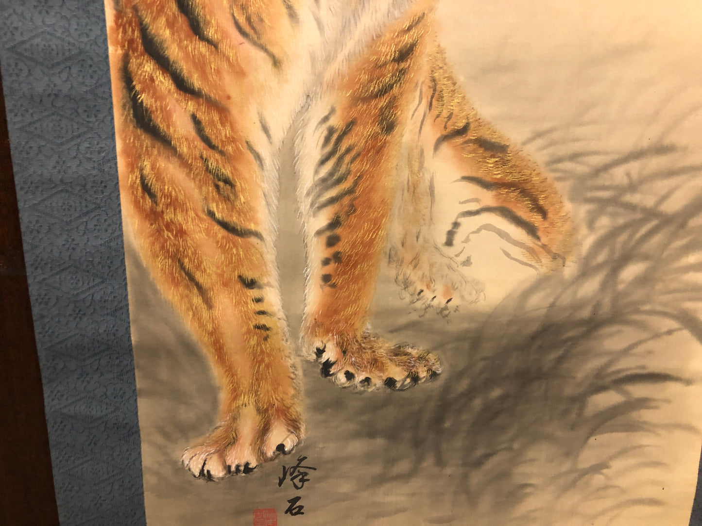 Y7516 KAKEJIKU Moon Tiger signed Japan antique hanging scroll art wall decor