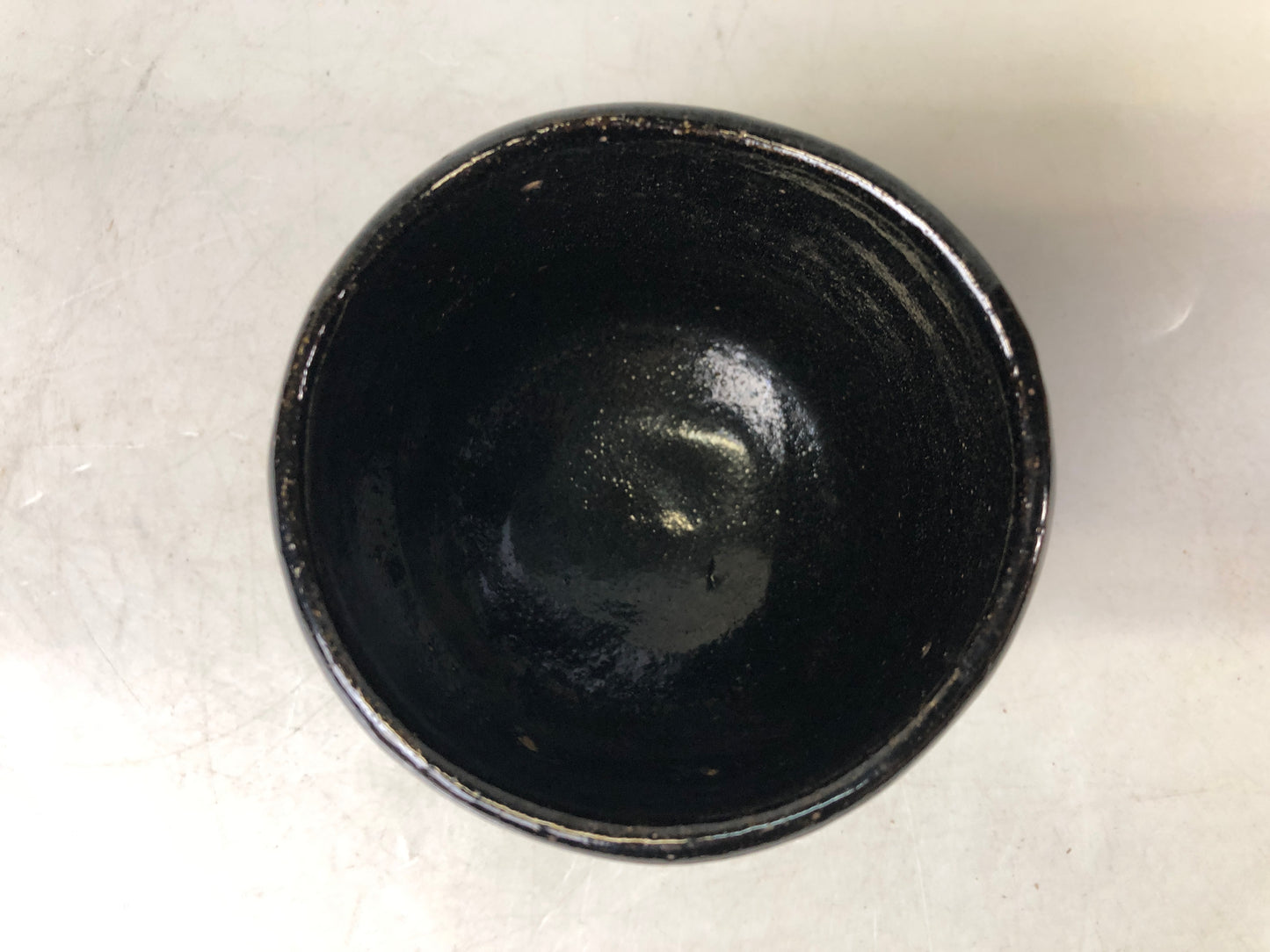 Y7539 CHAWAN Raku-ware black tube bowl signed box Japan antique tea ceremony