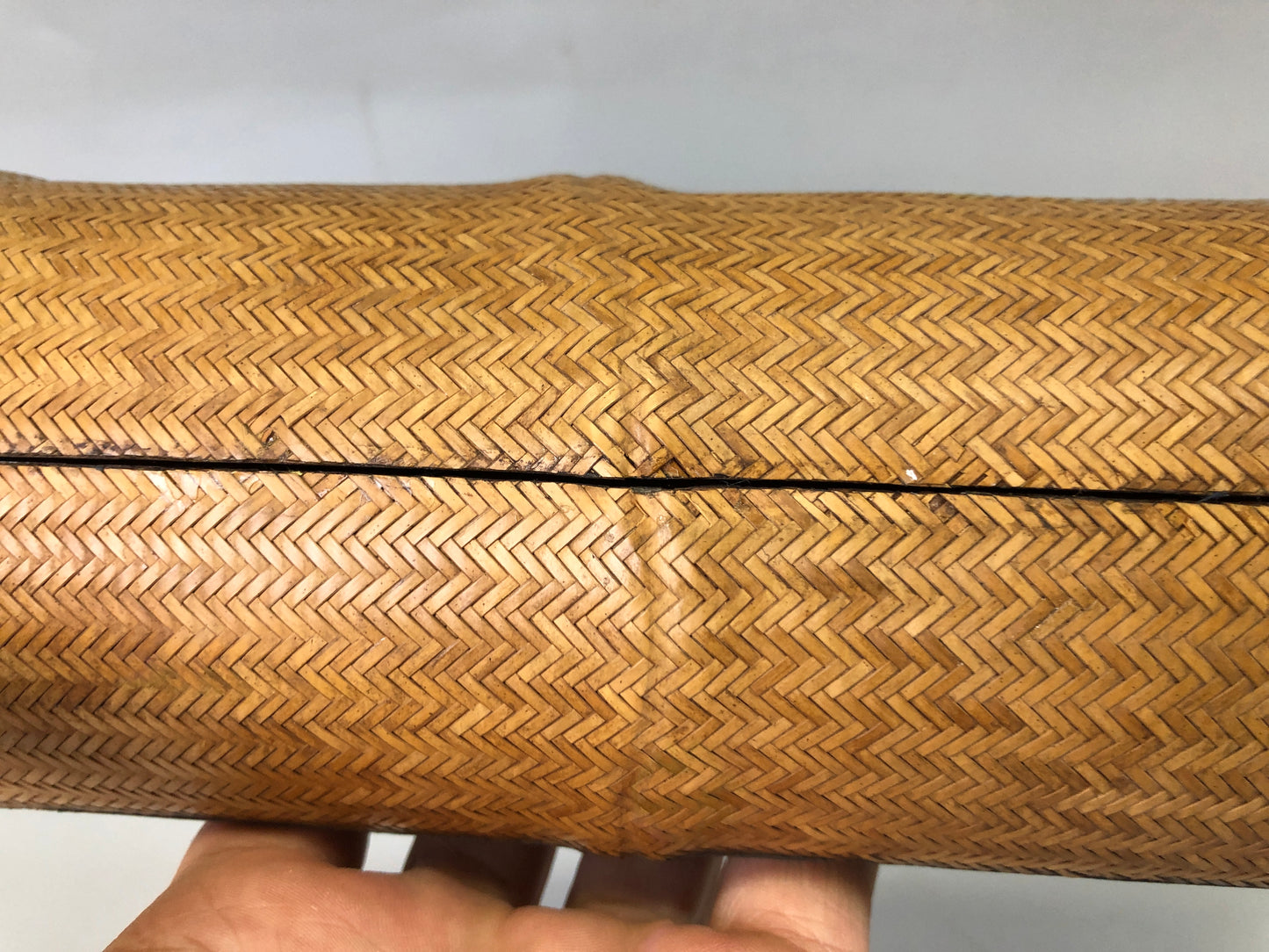 Y7542 Bamboo Woven Basket Suzuri case deformed type Japan antique container