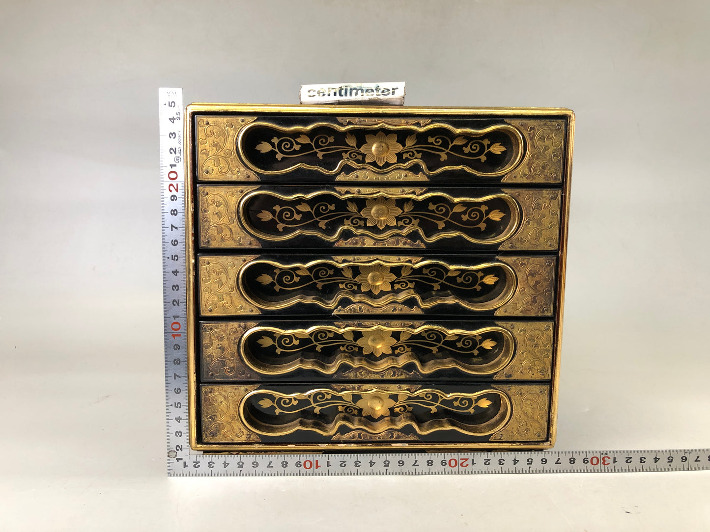 Y7546 TANSU Makie 5-tiered small chest engraved metal fittings Japan antique