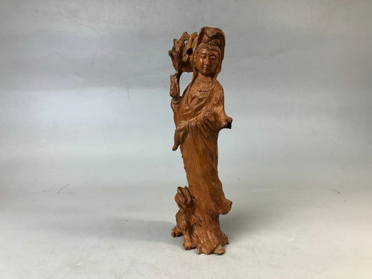 Y7582 STATUE wood carving Buddha figurine natural root tree Japan antique figure