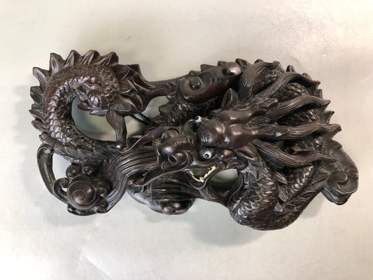 Y7586 OKIMONO wood carving Dragon wall decoration crystal  eyes Japan antique