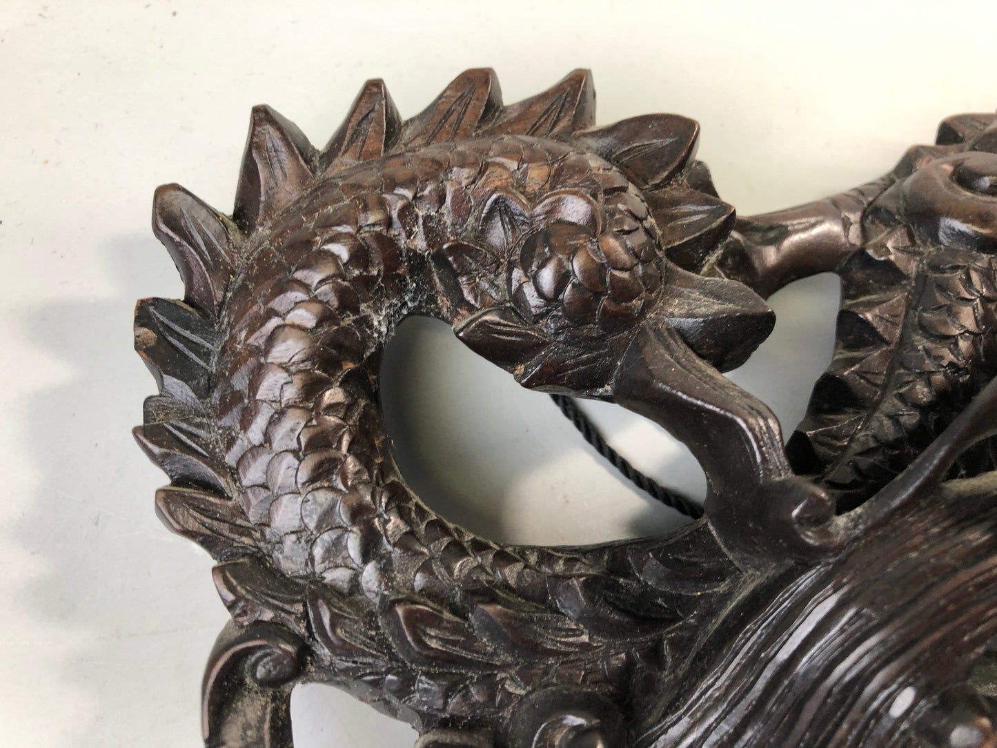 Y7586 OKIMONO wood carving Dragon wall decoration crystal  eyes Japan antique