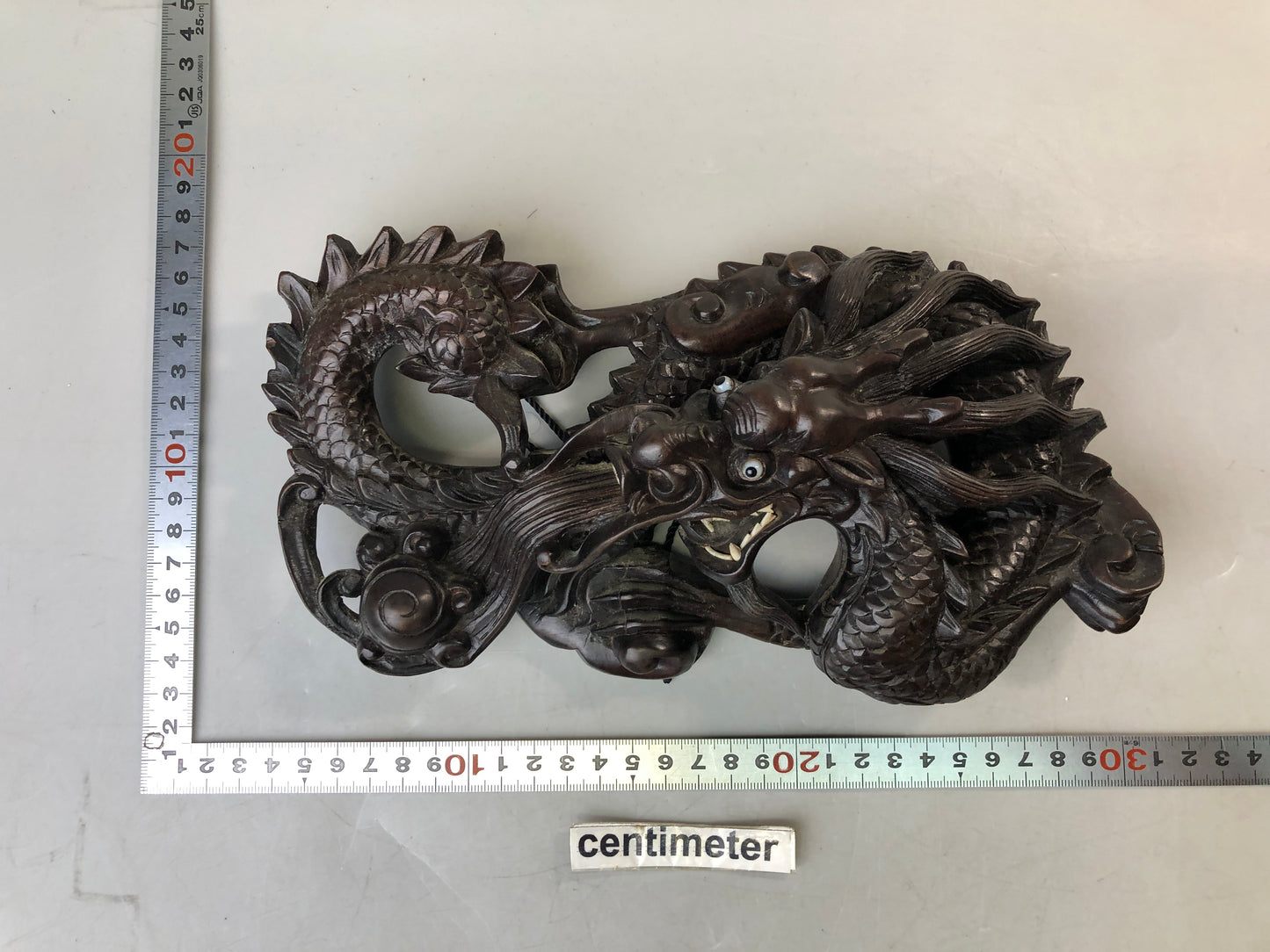 Y7586 OKIMONO wood carving Dragon wall decoration crystal  eyes Japan antique