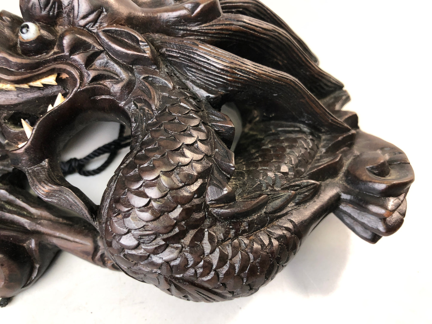 Y7586 OKIMONO wood carving Dragon wall decoration crystal  eyes Japan antique