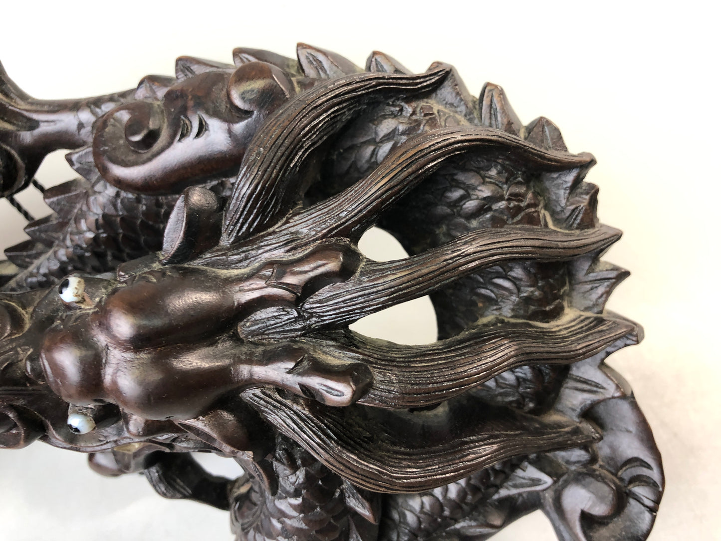 Y7586 OKIMONO wood carving Dragon wall decoration crystal  eyes Japan antique