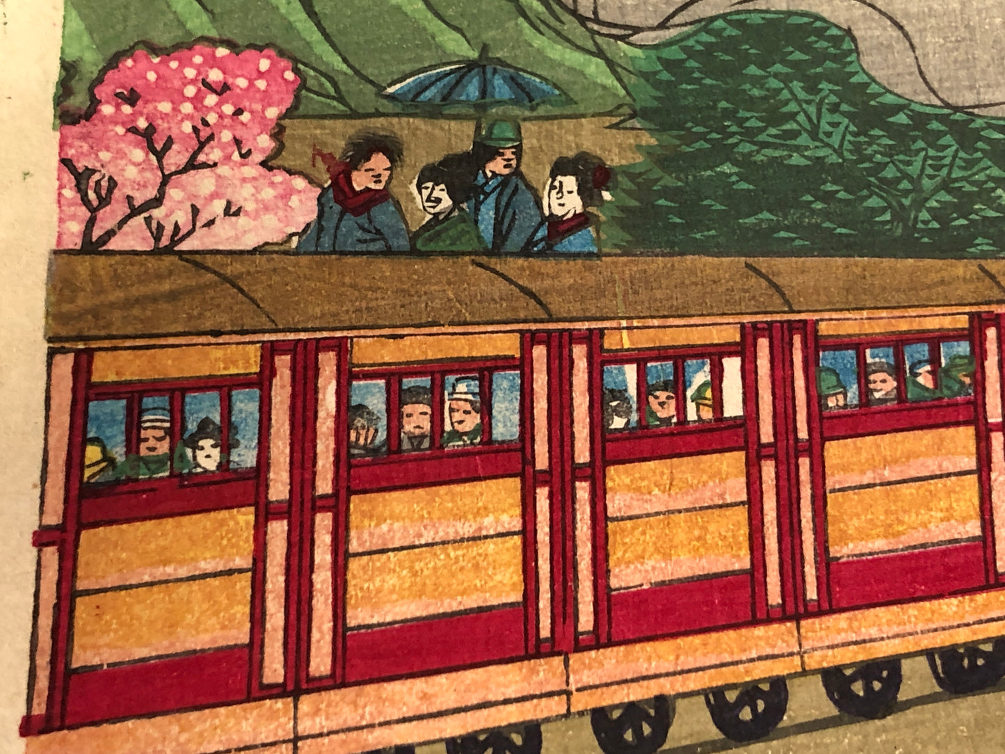 Y7589 WOODBLOCK PRINT Utagawa Shigekiyo locomotive triptych Japan Ukiyoe antique