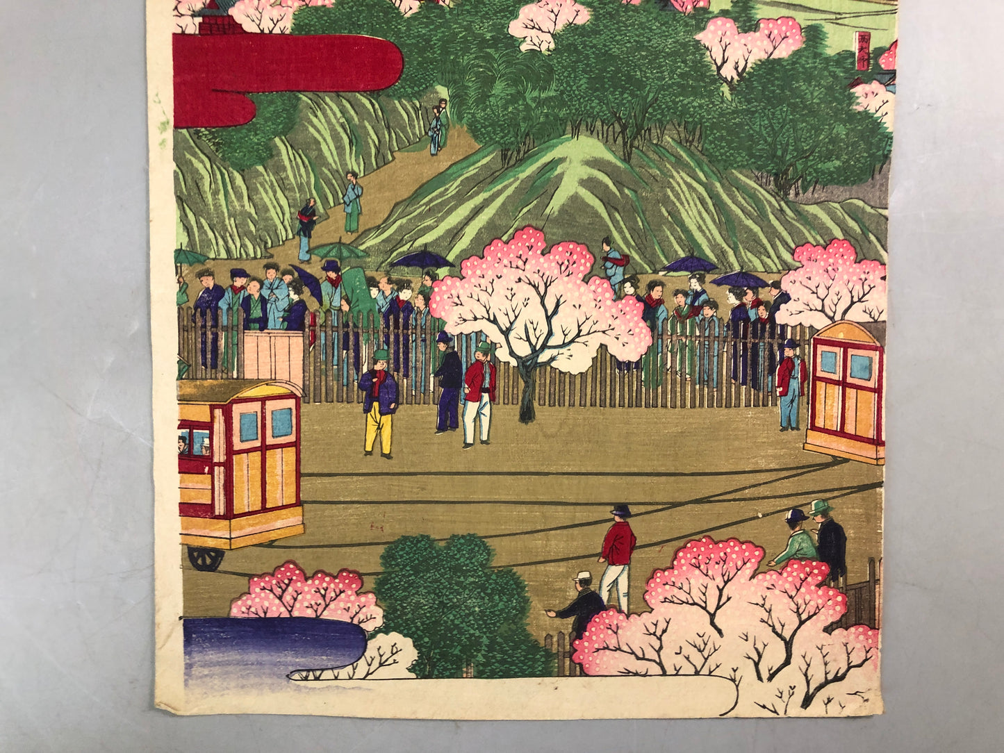 Y7589 WOODBLOCK PRINT Utagawa Shigekiyo locomotive triptych Japan Ukiyoe antique