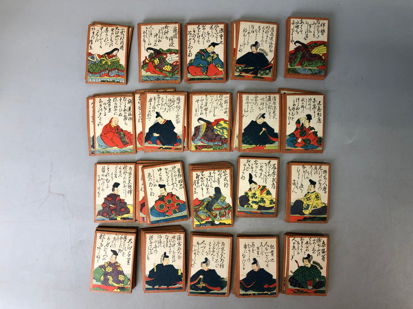 Y7606 KARUTA Hyakunin Isshu Poem Card Game box Japan antique traditional