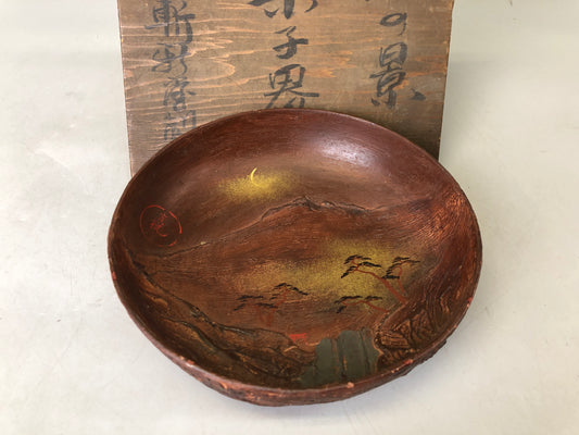 Y7609 CHAWAN Makie landscape confectionery bowl signed box Japan antique