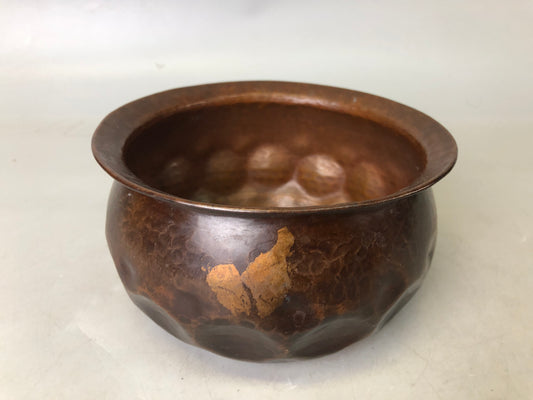 Y7612 KENSUI copper waterr pot gold lacquer hammered Japan antique tea ceremony