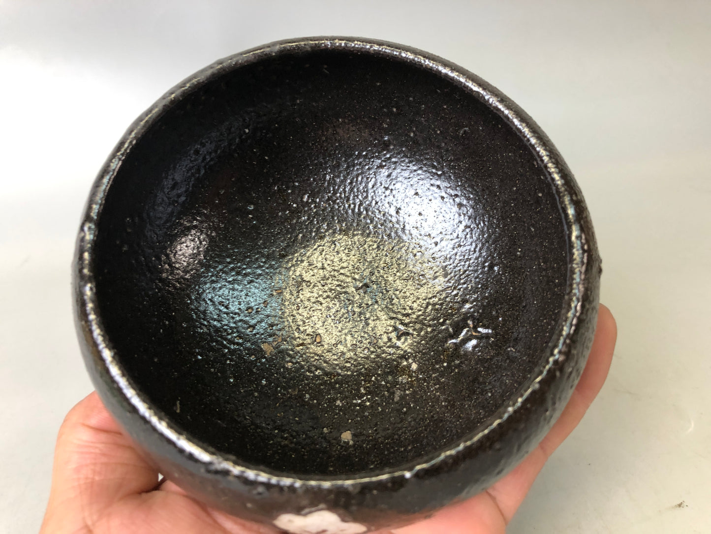 Y7620 CHAWAN Raku-ware deformed bowl box Japan antique tea ceremony pottery