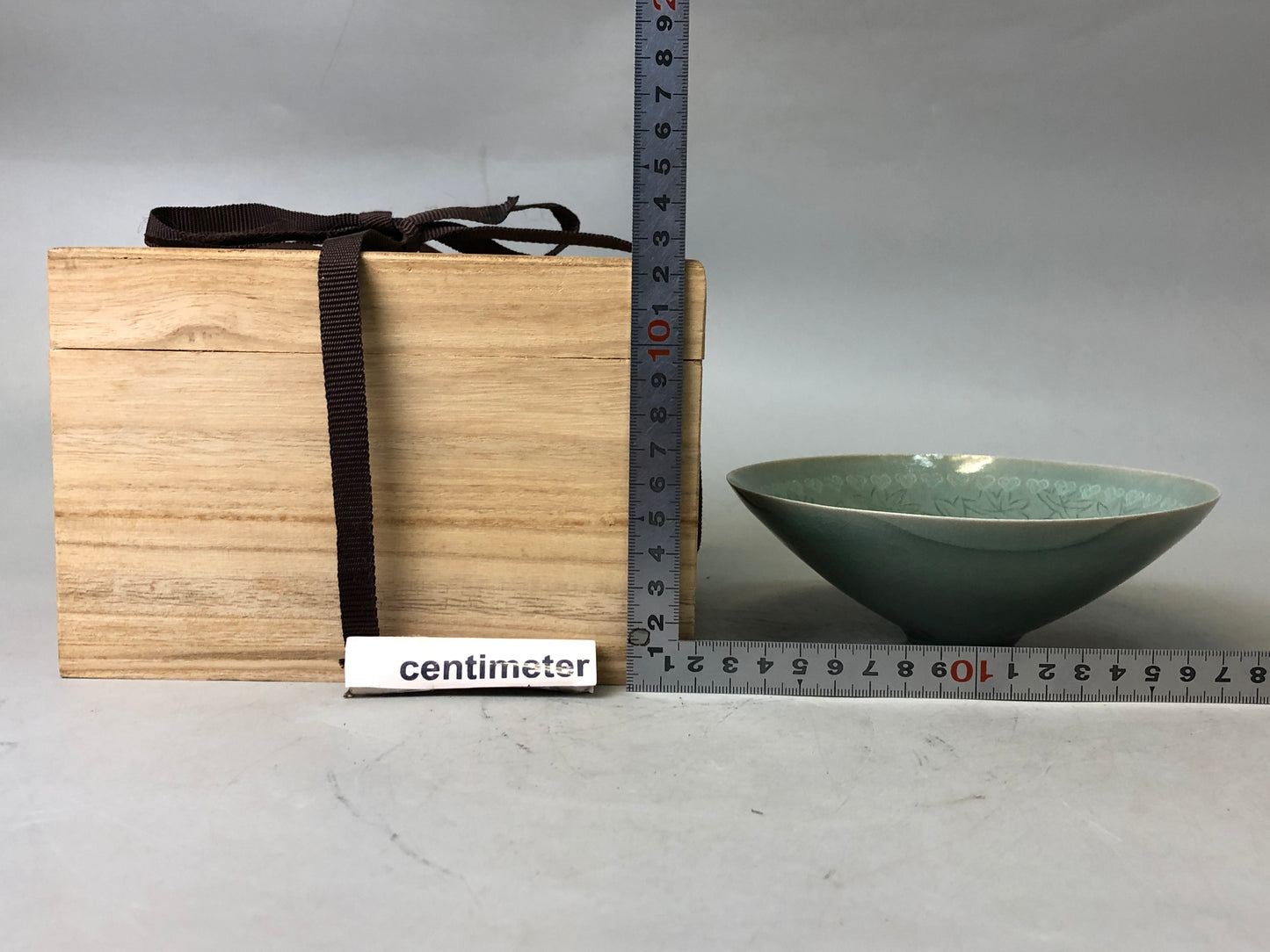 Y7630 CHAWAN Goryeo celadon bowl signed box Korea antique tea ceremony pottery