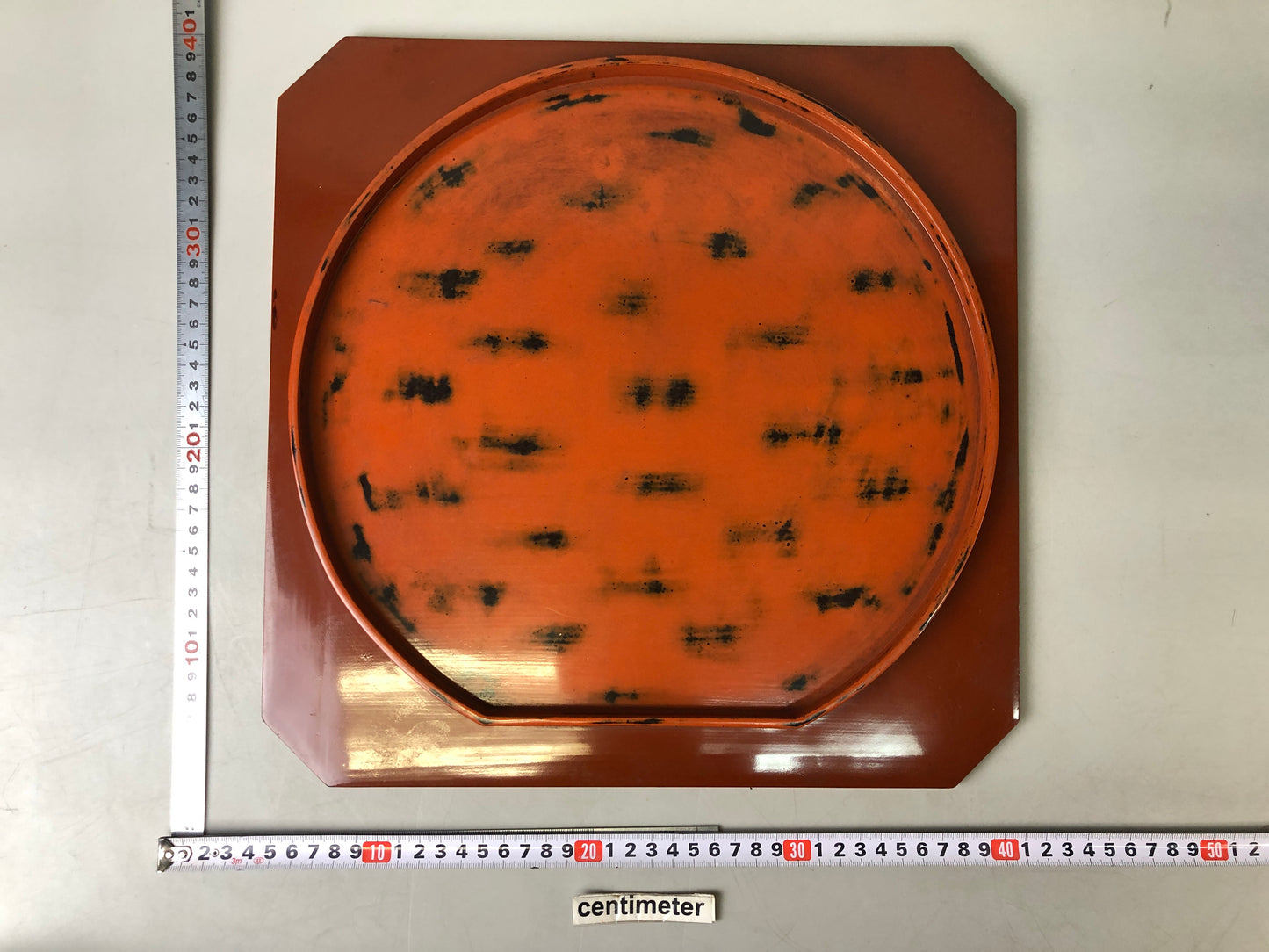 Y7633 TRAY Negoro lacquer deformed obon ozen Japan antique tableware kitchen