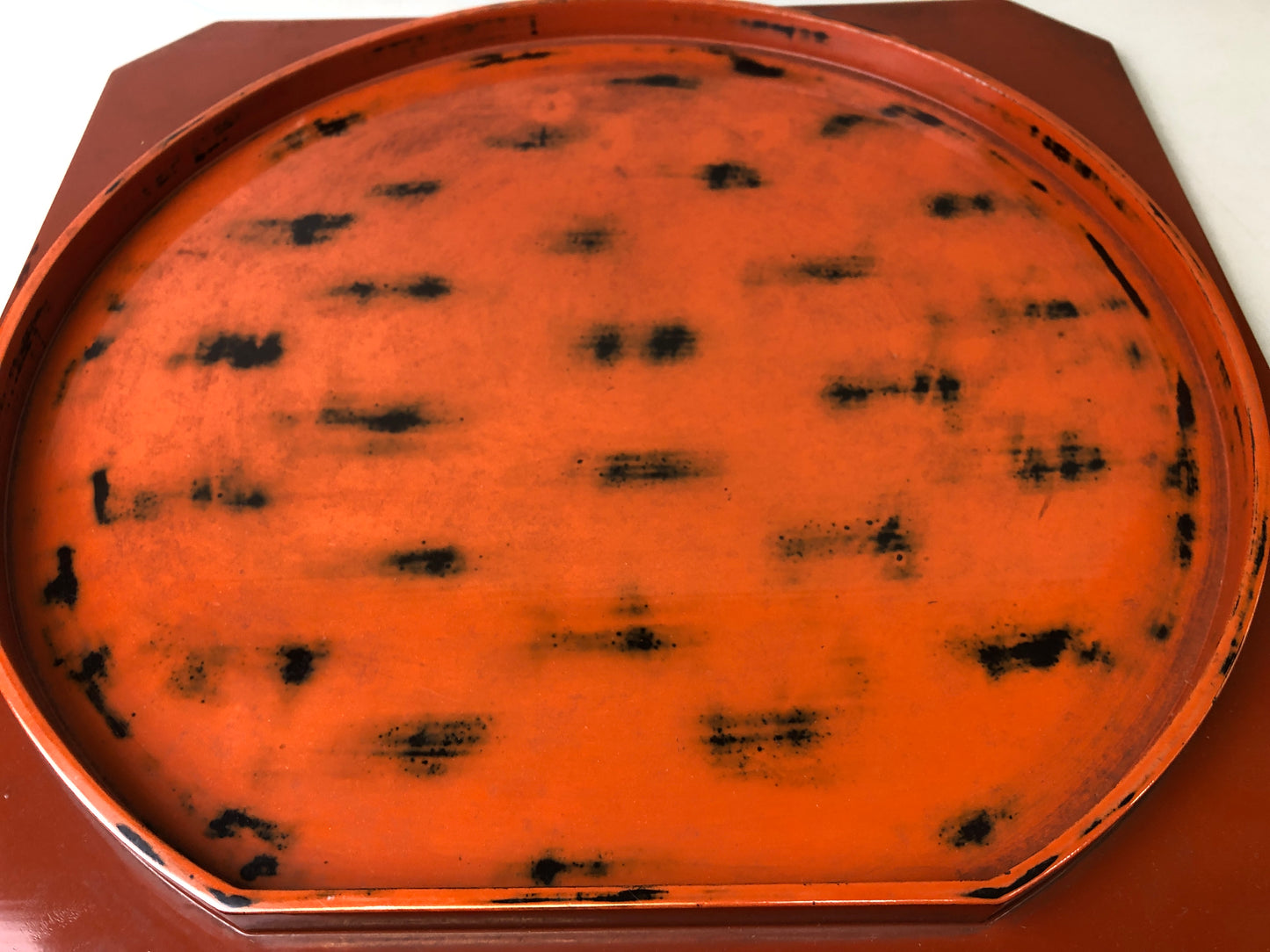 Y7633 TRAY Negoro lacquer deformed obon ozen Japan antique tableware kitchen