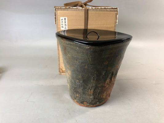 Y7663 MIZUSASHI Raku-ware red water pot signed box Japan antique tea ceremony