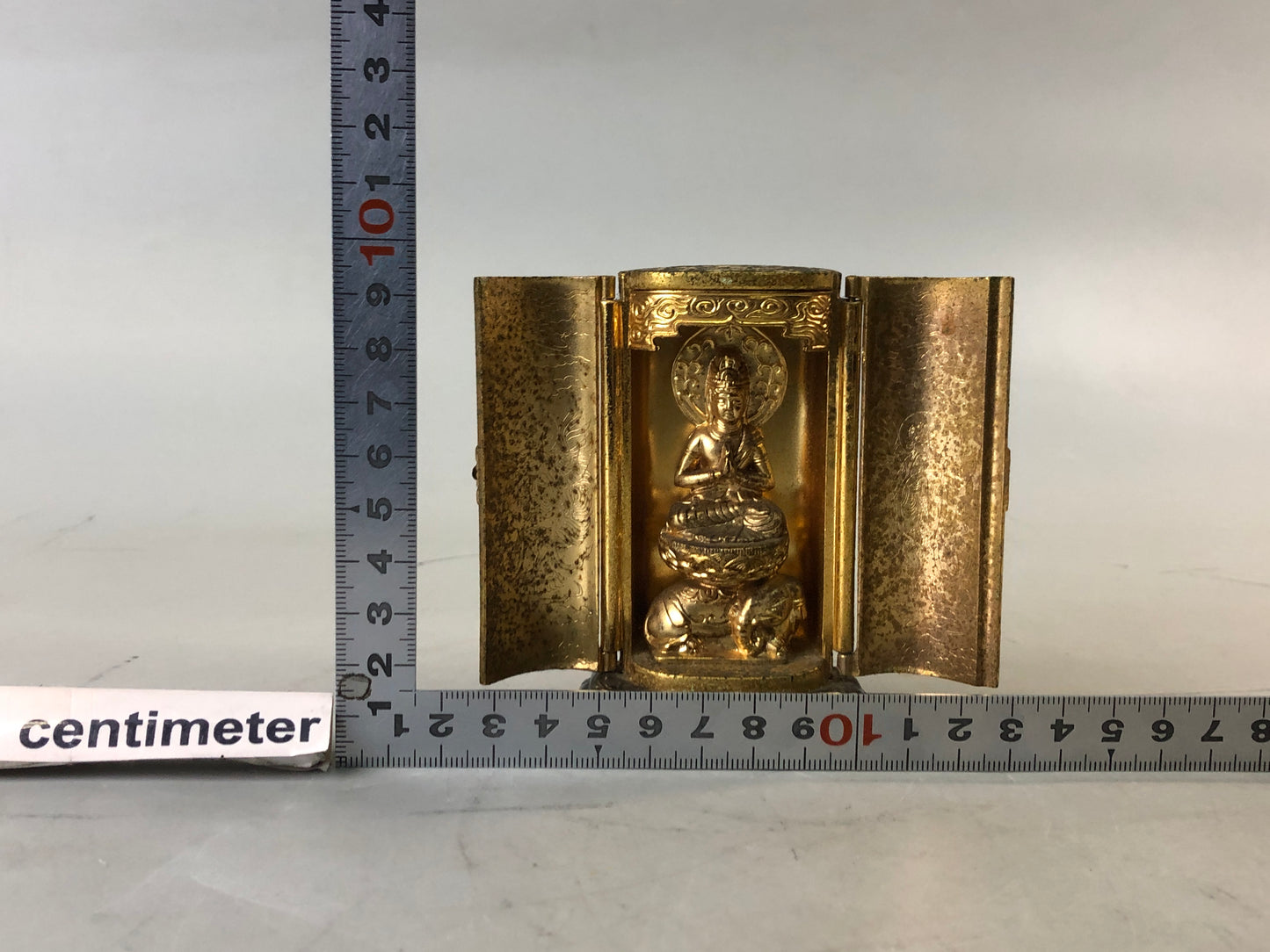 Y7668 STATUE metal Manjushri Bodhisattva small figure shrine Japan antique