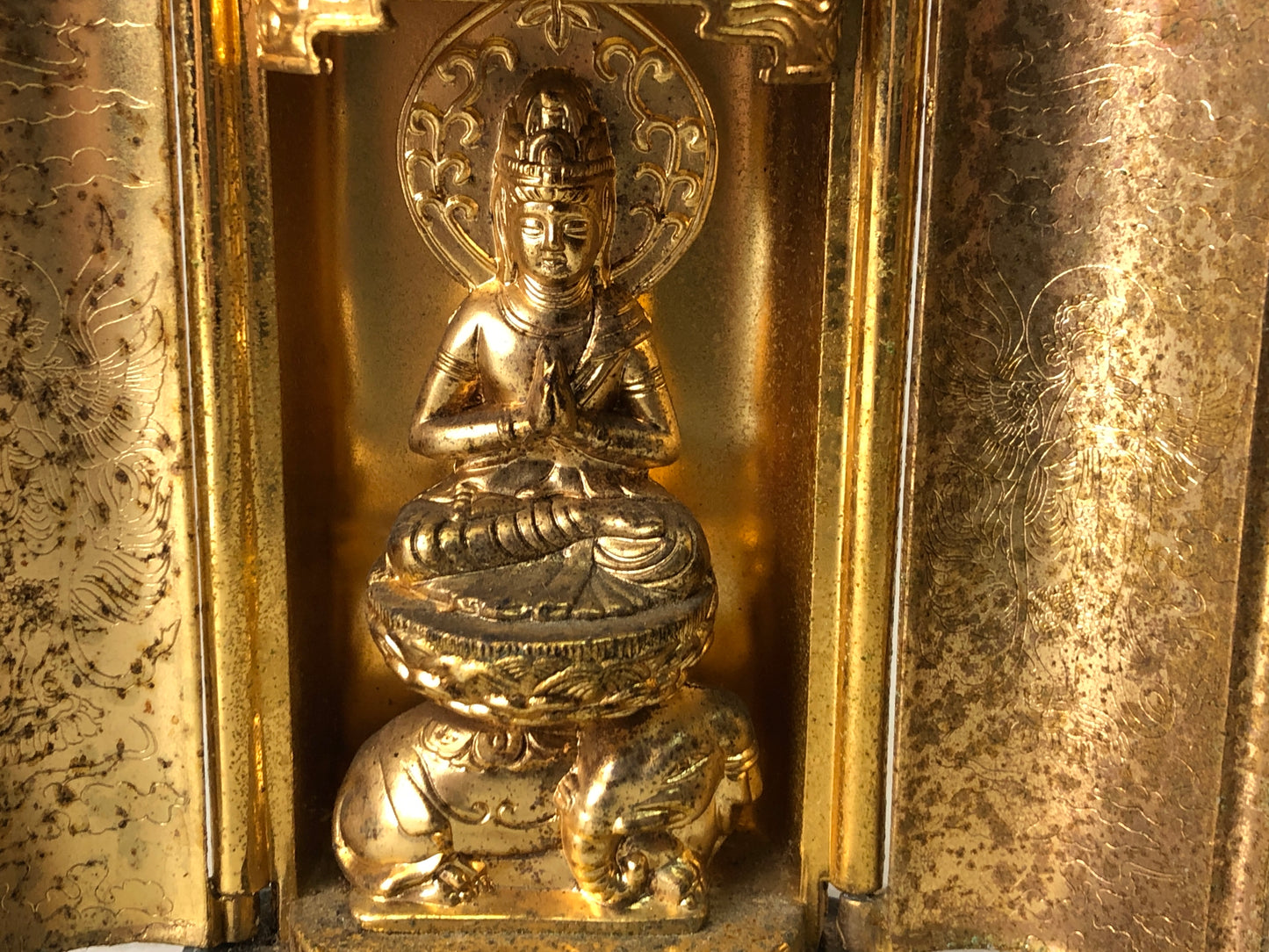 Y7668 STATUE metal Manjushri Bodhisattva small figure shrine Japan antique