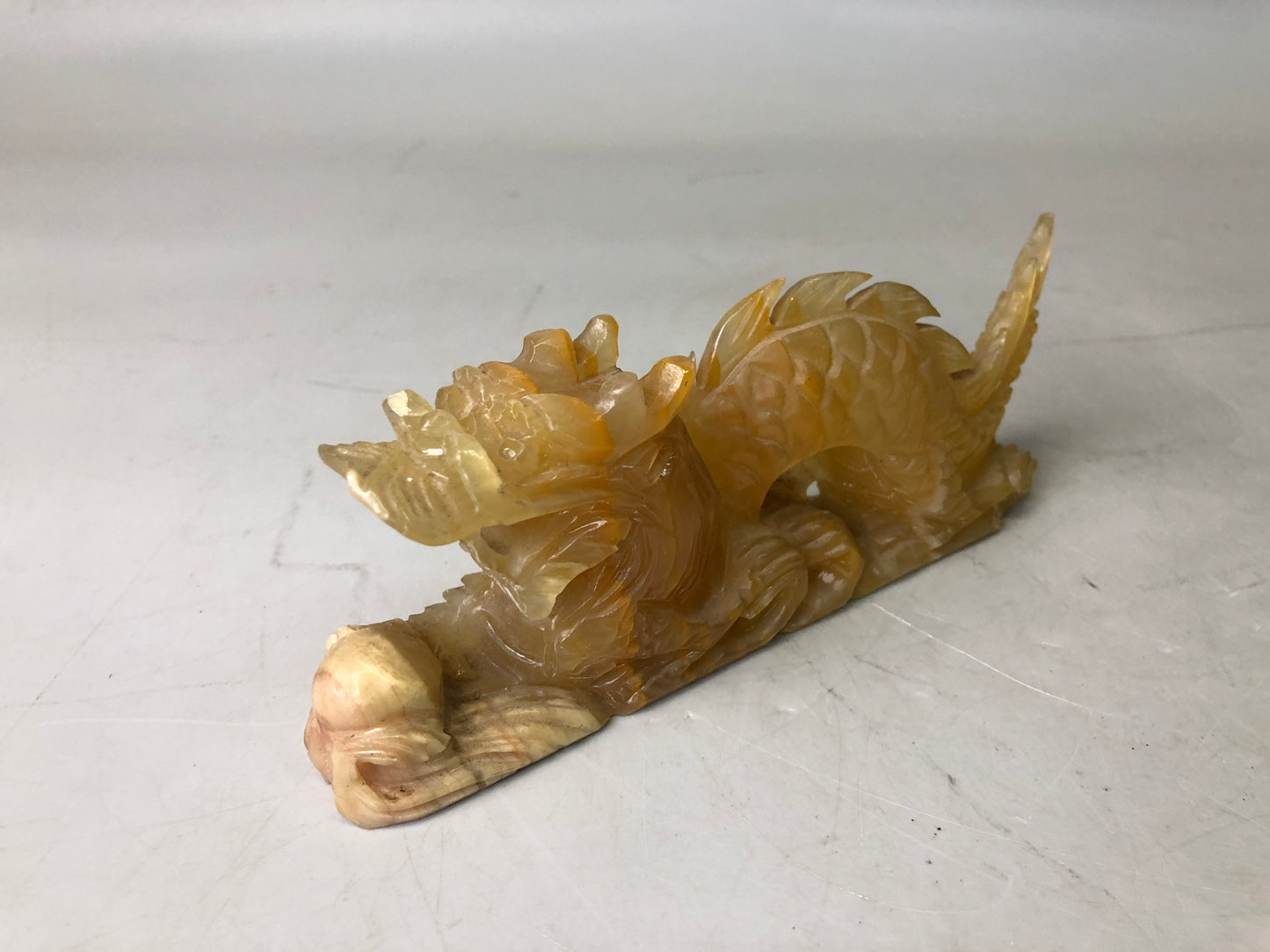 Y7698 OKIMONO Dragon figurine jade sculpture Japan antique decor interior