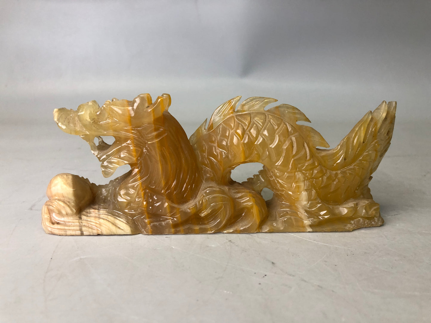 Y7698 OKIMONO Dragon figurine jade sculpture Japan antique decor interior