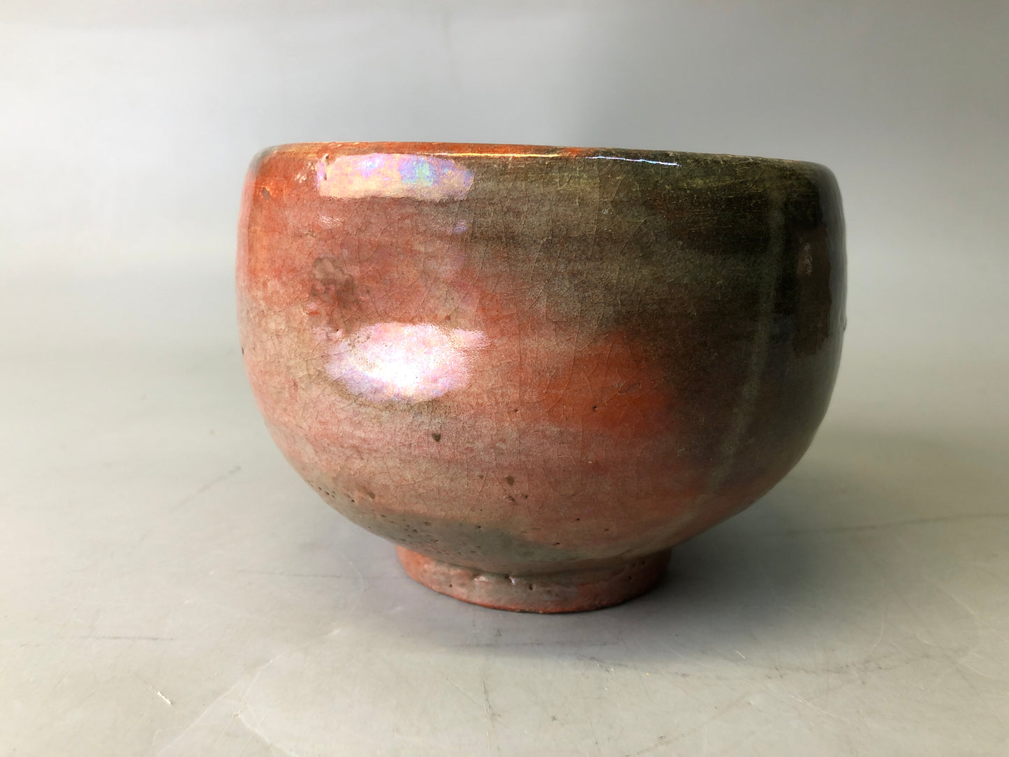 Y7710 CHAWAN Raku-ware red bowl signed box Japan antique tea ceremony pottery