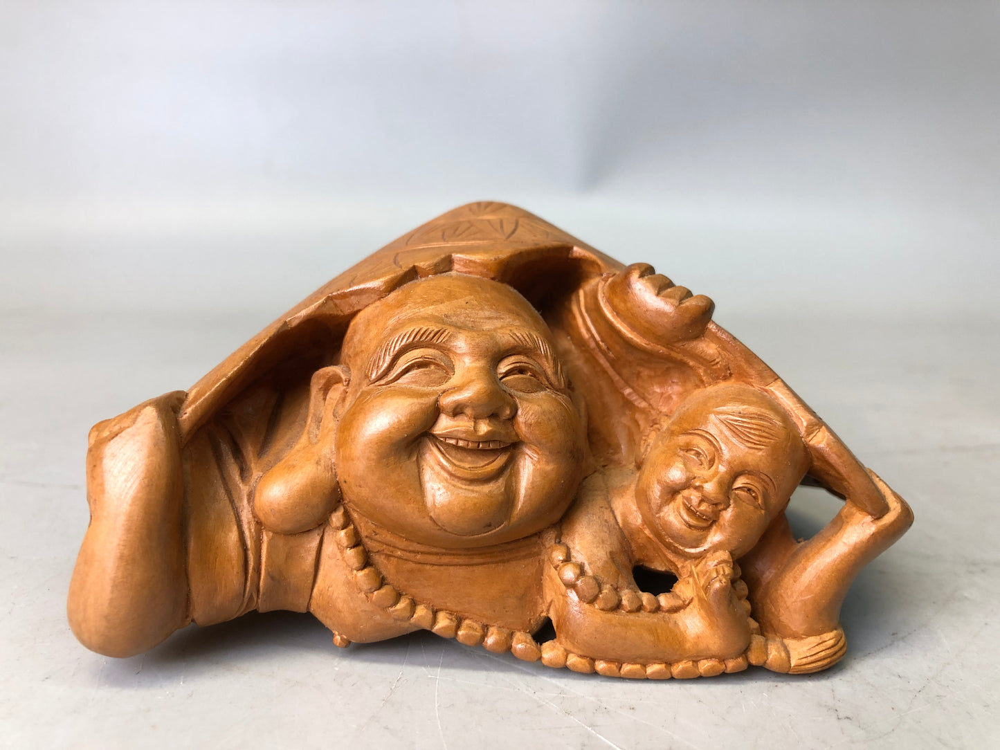 Y7716 OKIMONO wood carving Karako child figurine Japan antique decor interior