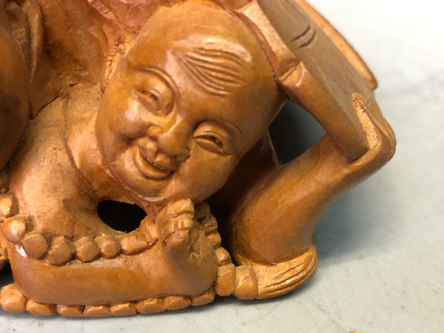 Y7716 OKIMONO wood carving Karako child figurine Japan antique decor interior