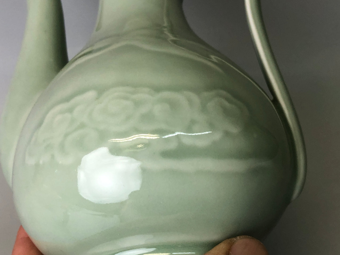 Y7724 TEA POT Celadon water jug pot cloud crane Japan antique tea ceremony