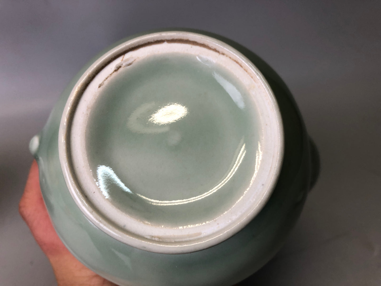 Y7724 TEA POT Celadon water jug pot cloud crane Japan antique tea ceremony