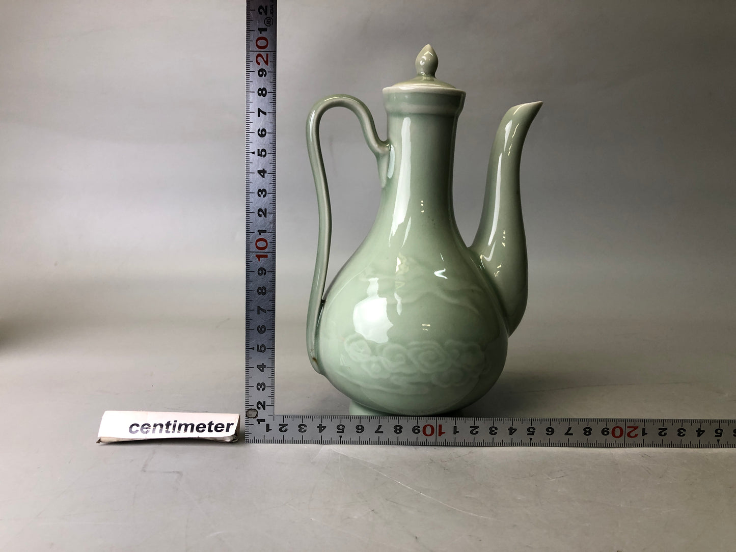 Y7724 TEA POT Celadon water jug pot cloud crane Japan antique tea ceremony