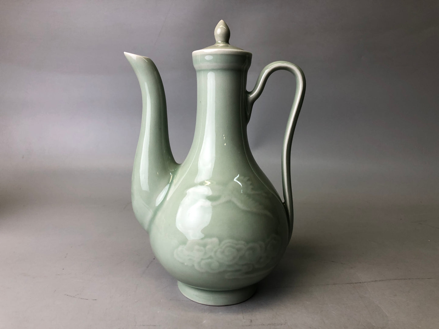 Y7724 TEA POT Celadon water jug pot cloud crane Japan antique tea ceremony