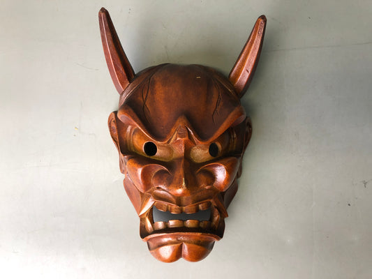 Y7772 NOH MASK wood carving Hannya ogre demon Japan antique dance drama men omen