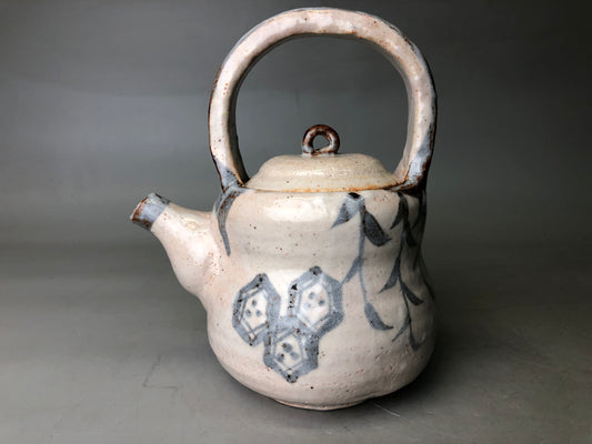 Y7785 TEA POT Shino-ware picture pot signed Japan antique tea ceremony vintage