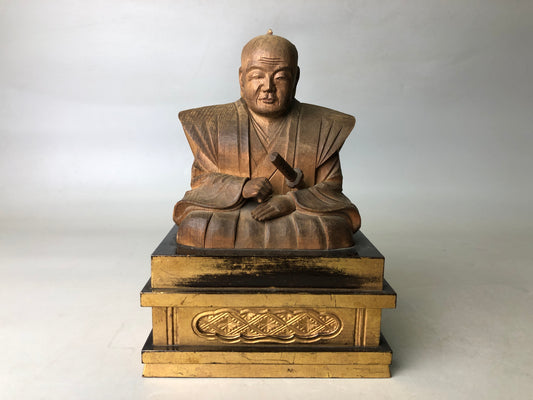 Y7786 STATUE wood carving Samurai figurine signed Edo Japan antique figure decor