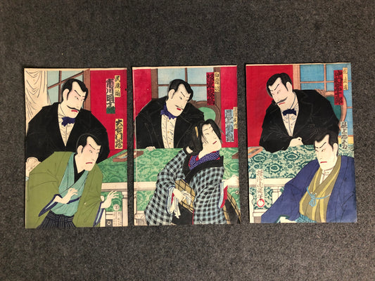 Y7789 WOODBLOCK PRINT Chikanobu triptych Japan Ukiyoe antique art interior