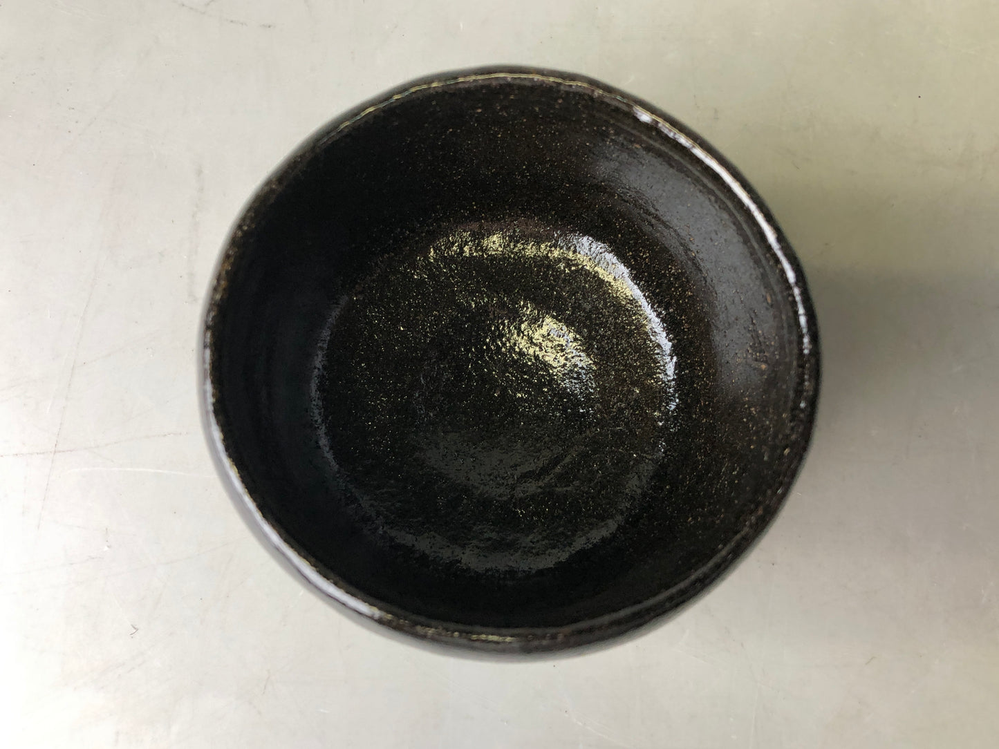 Y7790 CHAWAN Raku-ware black bowl signed Japan antique tea ceremony pottery cup