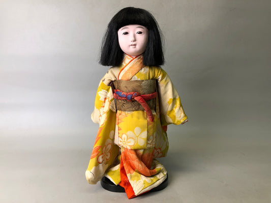 Y7796 NINGYO Ichimatsu doll yellow kimono girl Japan antique interior statue