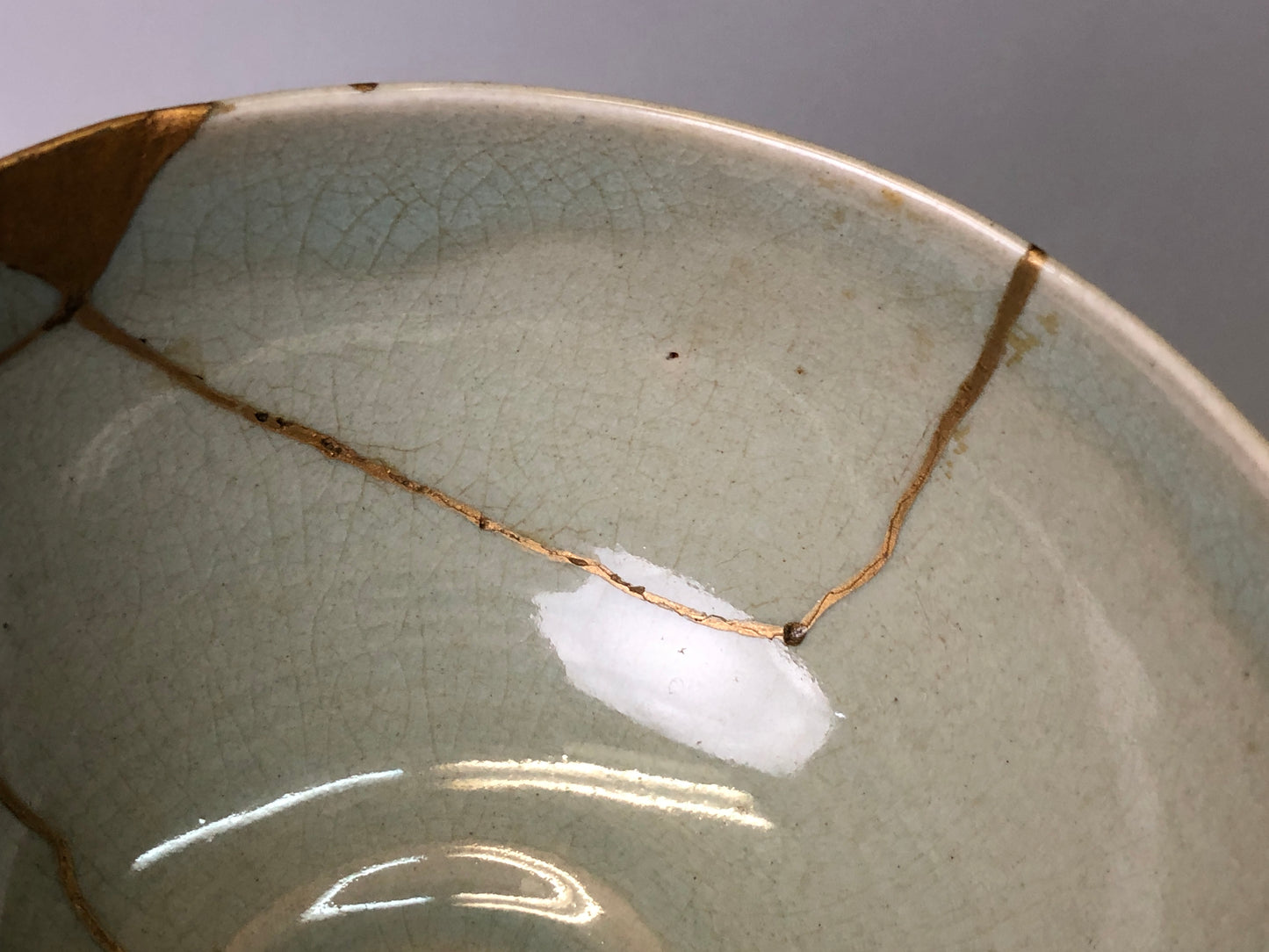 Y7800 CHAWAN Goryeo celadon bowl signed kintsugi Japan antique tea ceremony cup