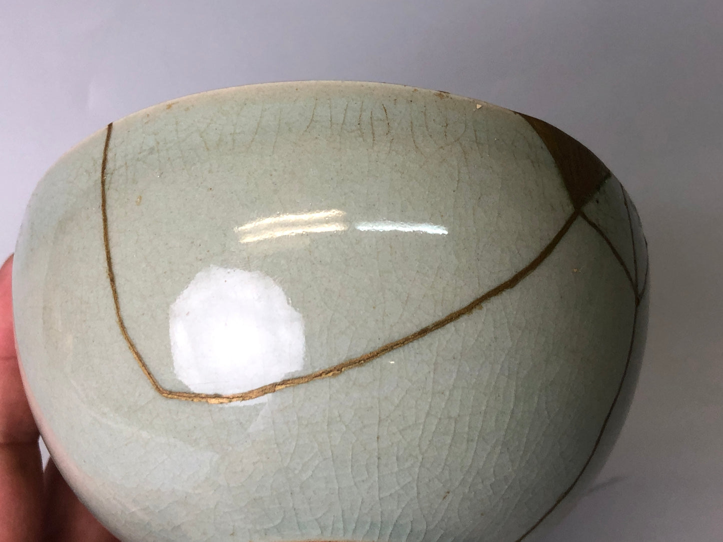 Y7800 CHAWAN Goryeo celadon bowl signed kintsugi Japan antique tea ceremony cup