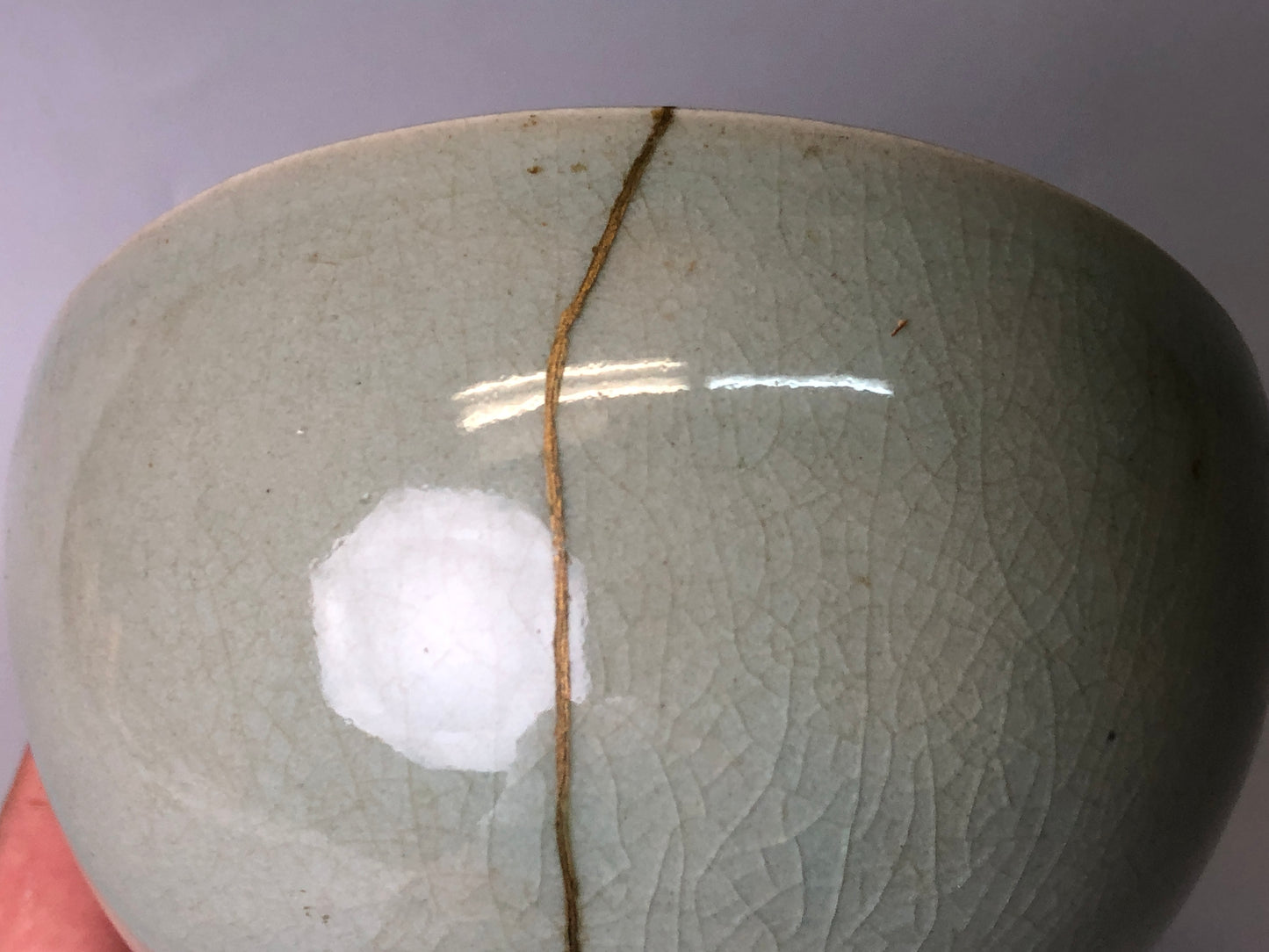 Y7800 CHAWAN Goryeo celadon bowl signed kintsugi Japan antique tea ceremony cup