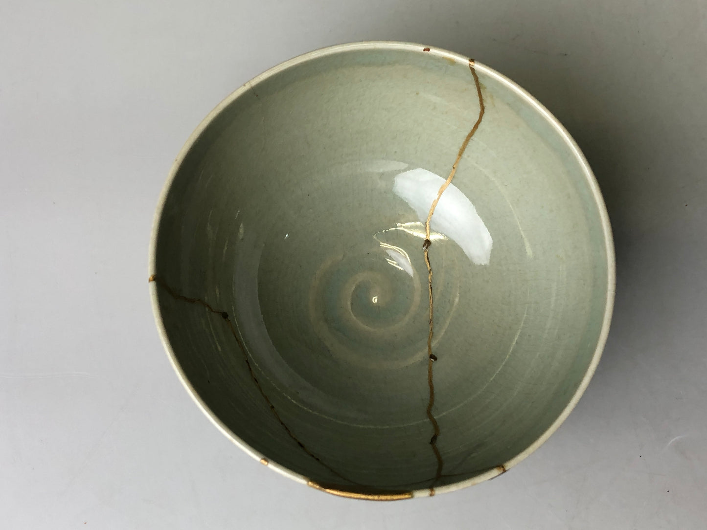 Y7800 CHAWAN Goryeo celadon bowl signed kintsugi Japan antique tea ceremony cup