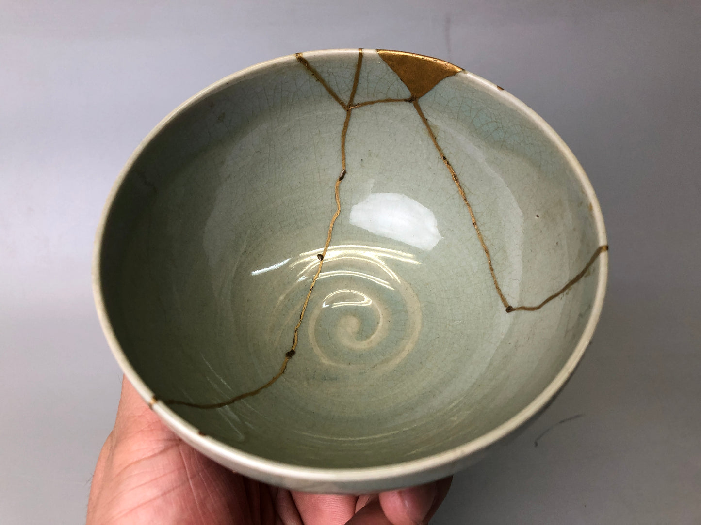 Y7800 CHAWAN Goryeo celadon bowl signed kintsugi Japan antique tea ceremony cup