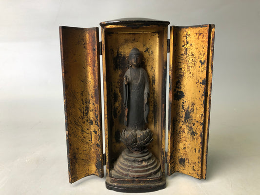 Y7811 STATUE wood carving Buddha figurine shrine Japan antique Buddhist figure