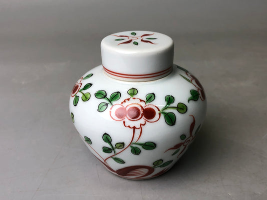 Y7813 TEA CADDY Kyo-ware container signed red picture Japan Tea Ceremony antique