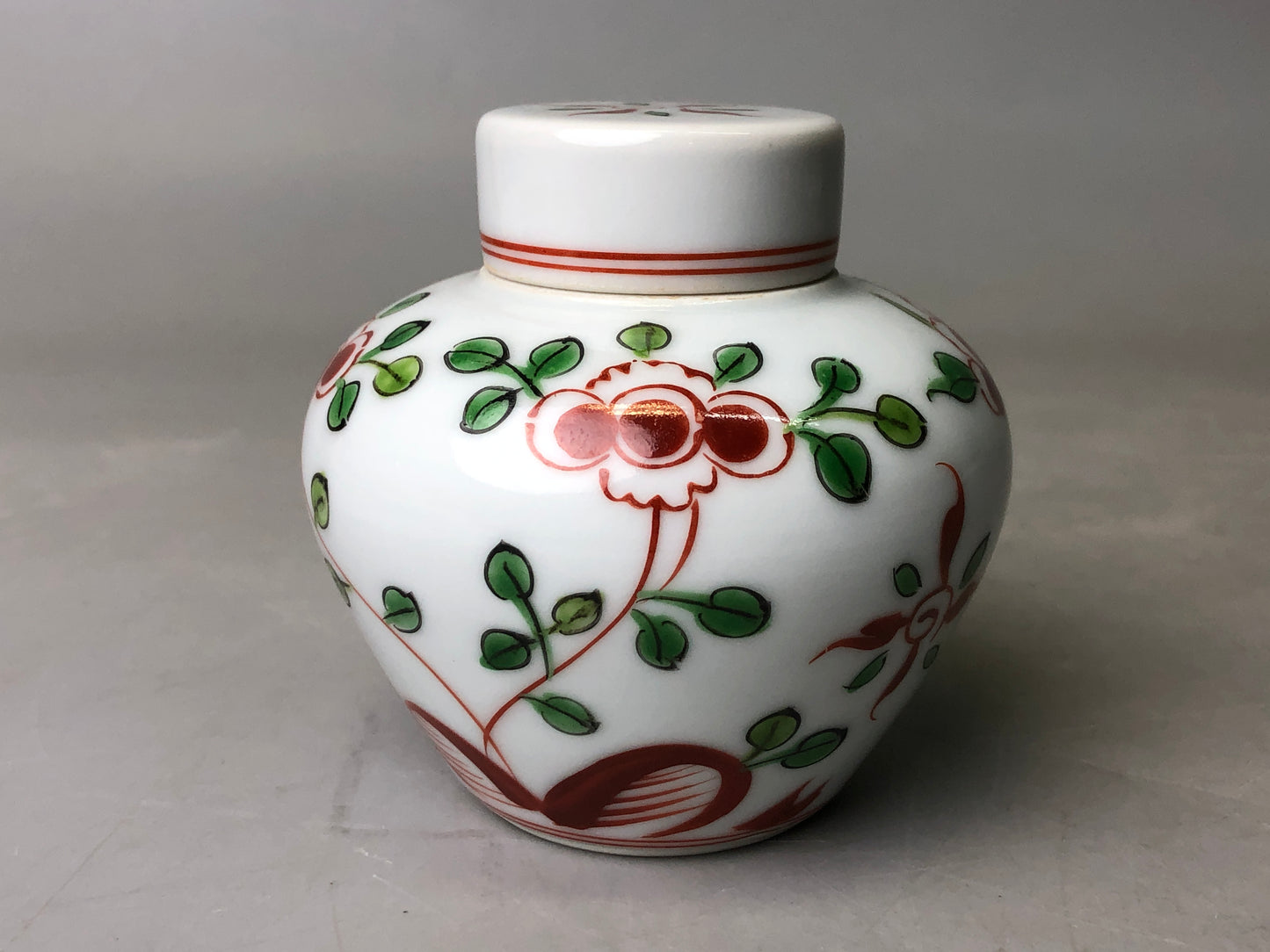 Y7813 TEA CADDY Kyo-ware container signed red picture Japan Tea Ceremony antique