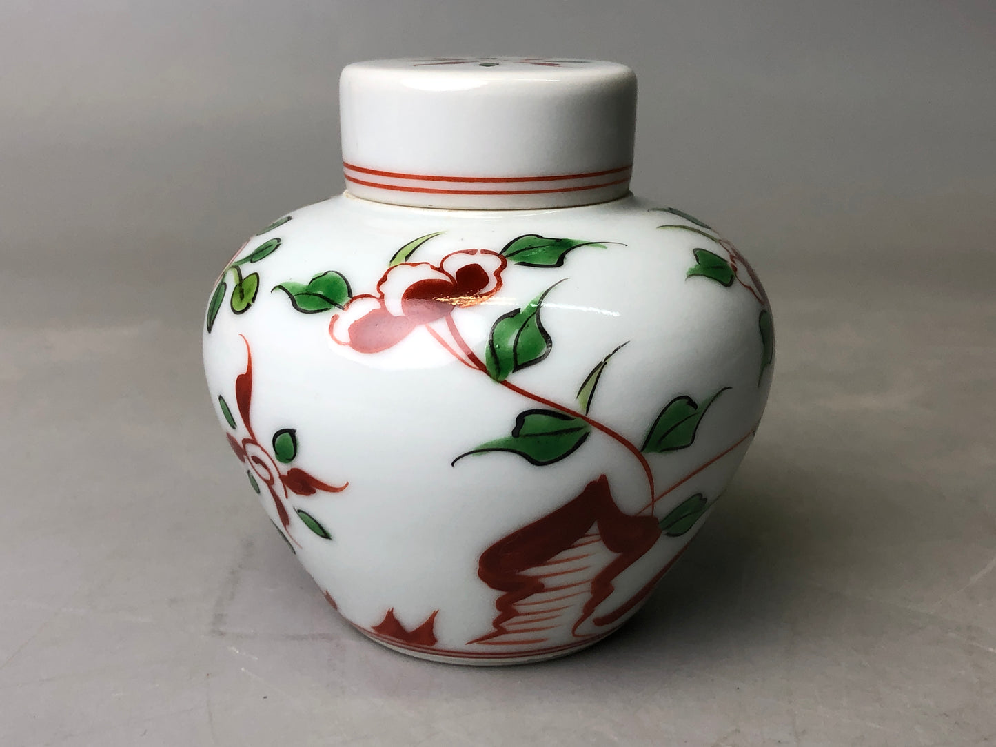 Y7813 TEA CADDY Kyo-ware container signed red picture Japan Tea Ceremony antique