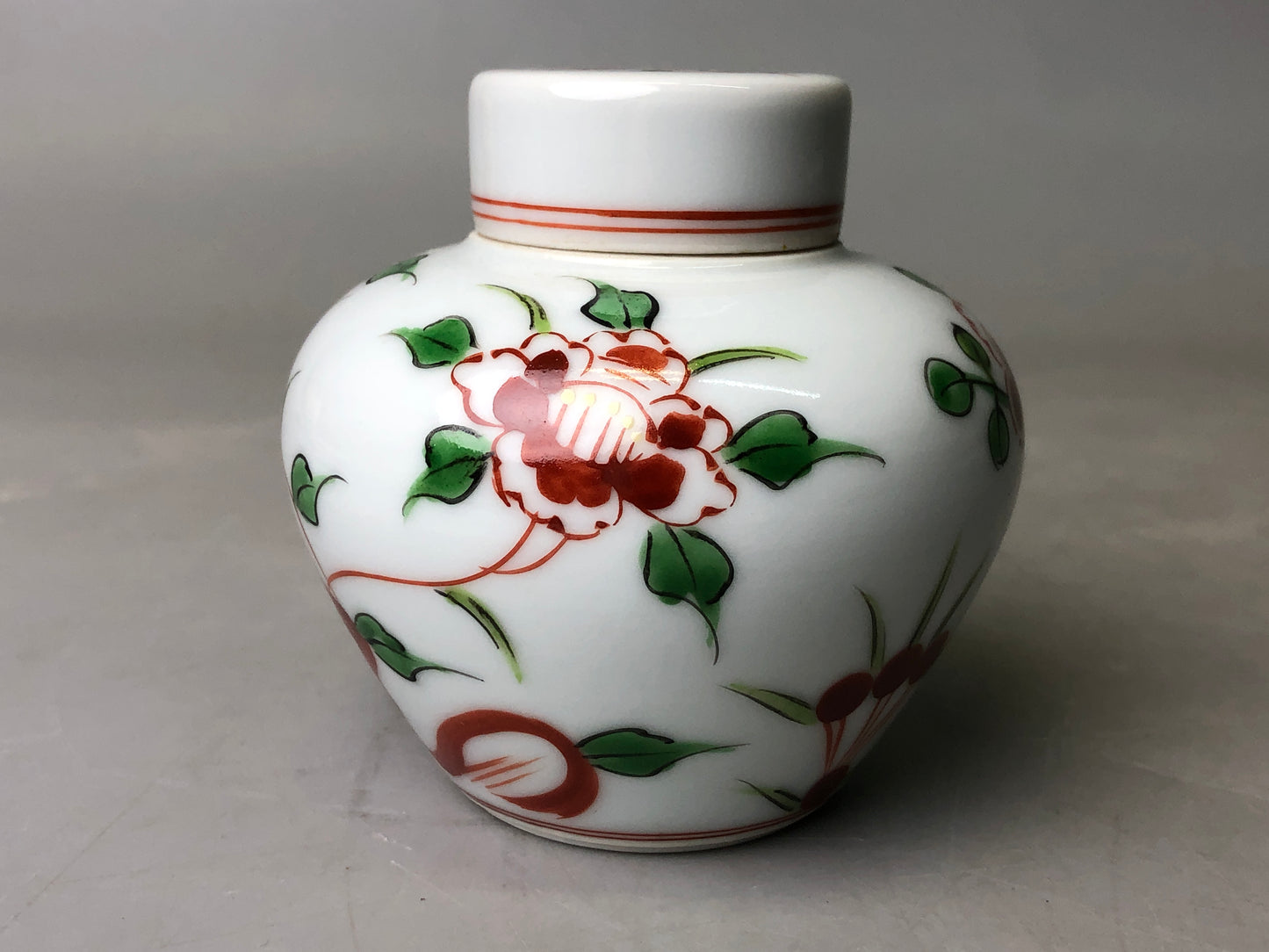 Y7813 TEA CADDY Kyo-ware container signed red picture Japan Tea Ceremony antique