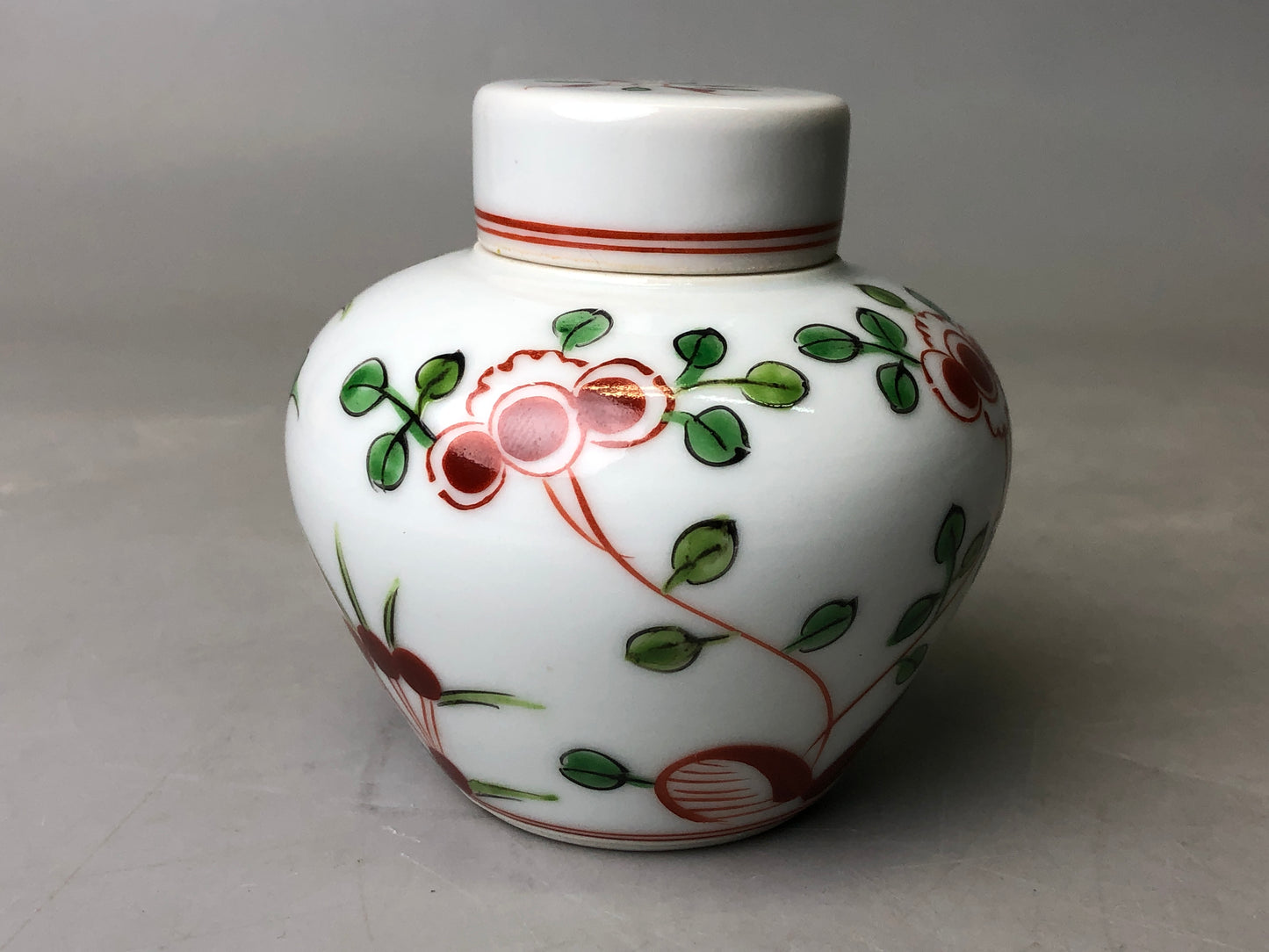 Y7813 TEA CADDY Kyo-ware container signed red picture Japan Tea Ceremony antique