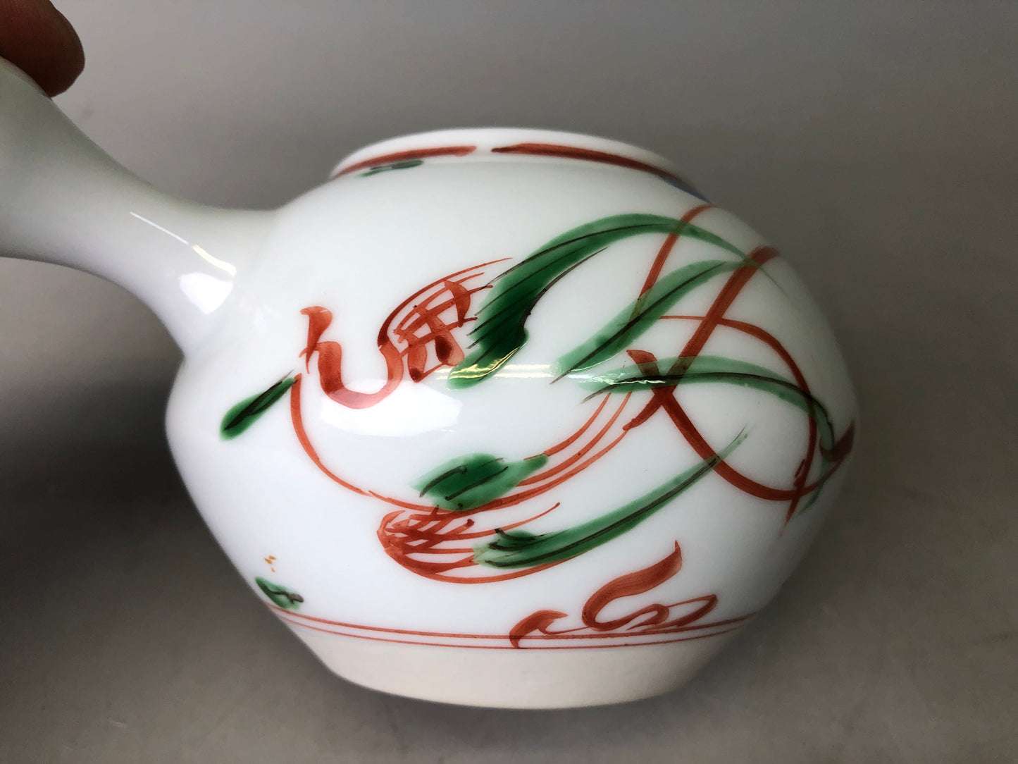 Y7817 KYUSU Kyo-ware teapot red picture signed Sencha Japan antique tea ceremony